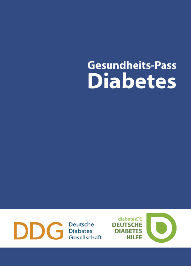 Das Foto zeigt das Cover eines Gesundheits-Pass Diabetes der Deutschen Diabetes Gesellschaft sowie der Deutschen Diabetes Hilfe.